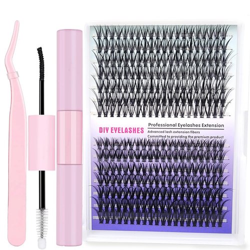 Msvdur Lash Extension Kit DIY 280pcs Lash Clusters Eyelash Extension Kit, 9-16mm Mix 30D 40D Curl Individual Lashes Kit with Lash Bond and Seal Lash Tweezers for Self Use(30D&40D-9-16MIX KIT)