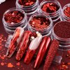 Love Heart Nail Sequins Red Nail Glitter Powder Valentine's Day Heart Nail Art Flakes Powder Kit for Acrylic Festival Nails Decorations DIY Sparkly False Nails Crafts (6 Jars)