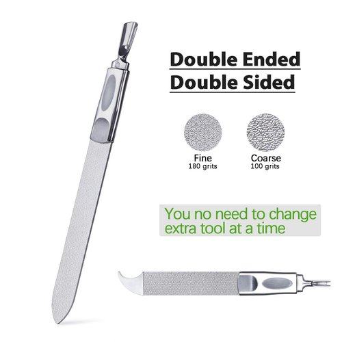 VOGARB Nail File for Men Fingernail and Thick Toenails, Multifunctional Double-Ended and Double-Sided Emery Stainless Steel Mens Nail Files with Case for Women, 2pcs Set