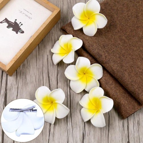 4Pcs White Hawaiian Plumeria Flower Hairpins Women Hawaiian Hawaii Bohemia Style Plumeria Foam Flower Hair Clips Hair Barrette Hairpin For Bridal Wedding Party Beach Holiday Clips