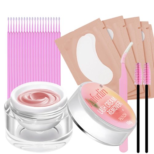 Lash Remover for Lash Extensions Kit 10g, Peach Scent Eyelash Extension Remover with Eye Pads Micro Brushes Mascara Brushes and Tweezers Professional Use Only Quick Dissolves Lash Remover by Anforlin