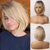 ALANHAIR Ash Blonde Bob Wigs for Women Short Bob Yaki Wigs with Bangs Short Bob Wigs Blonde Bob Wigs Realistic Look Synthetic wigs