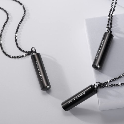 Decor Urns 3 Pack Cylinder Urn Necklaces for Ashes for Women, Memorial Cremation Jewelry for Ashes for Men with Words: Forever In My Heart. Black Ashes Locket Pendant Keepsake with Funnel Kit & Bag