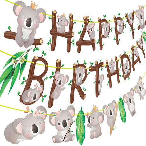 Koala Birthday Party Decoration Koala Bear Happy Birthday Banner for Koala Theme Birthday Zoo Junlge Animal Party Supplies
