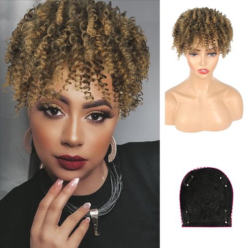 CINHOO Kinky Curly Wig Mens Toppers Hair Piece for Women Clip in Hair Extensions for Black Women ...