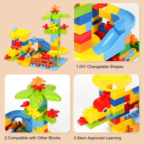 Marble Run Maze Track Sets - Educational Building Blocks for Toddlers - STEM Learning Toys for 2-8 Years Old Boys & Girls - Compatible with Big Classic Blocks - Marble Run Fun and Games (01)
