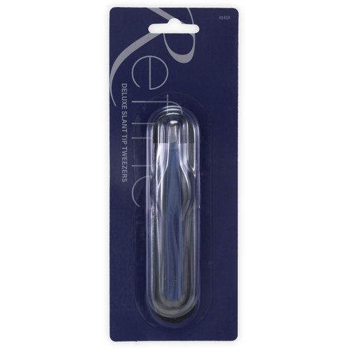 Refine Stainless Steel Deluxe Slant Tip Tweezers, Blue - Italy, Professional for Eyebrow Shaping and Hair Removal