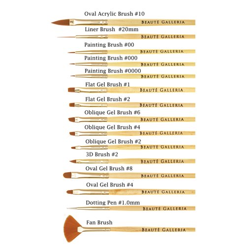 Beaute Galleria 15 Pieces Nail Art Brush Set for Detailing, Striping, Blending, One-Stroke Nail Art with Gel Brushes, Painting Brushes, 3D Brush, Dotting Tool, Fan Brush and Liner