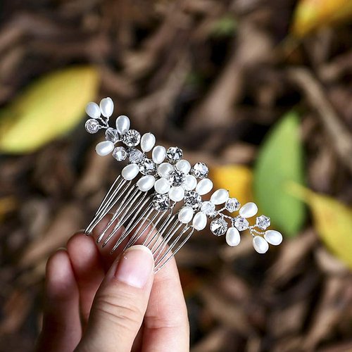 Evild Bridal Pearl Hair Comb Silver Rhinestone Bride Headdress Wedding Hair Clips Headpieces Pearls Bride Hair Accessories for Bride and Bridesmaids