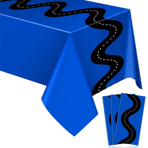 Irenare 3 Pcs Racing Table Cloths Car Birthday Party Supplies 54 x 108 Inch Racetrack Table Runner Covers Disposable Rectangular Road Tablecloth for Kids Boy Car Theme Birthday Party Decor (Blue)