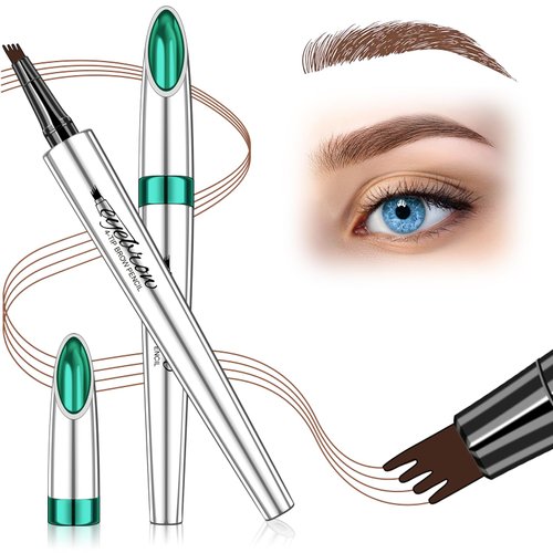 Eyebrow Pencil Microblade Eyebrow Pen - Waterproof Eyebrow Pen 4 Fork Tip Pencil Smudge Proof Long Lasting Brow Pen, Light Brown