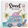 Summer Decor Ice Cream Car Wood Sign Sweet Summer Decorations Farmhouse Home Table Desk Decor (5 x 5 Inches)