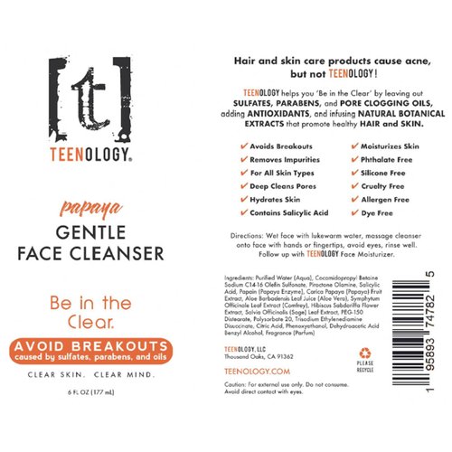 Teenology Gentle Face Cleanser for Teens - Helps with Acne and Breakouts - Fresh Papaya Scent 6 Ounce