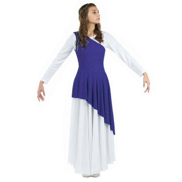 Danzcue Women's Asymmetrical Praise Dance Tunic, Deep Purple, L-XL-Adult, (White Dress Not Included)