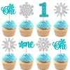 Rsstarxi 24 Pack Snowflake One Cupcake Toppers Glitter Winter Onederland Snowflake 1st Birthday Cupcake Picks for Snowflake Theme Baby Shower First Birthday Party Cake Decorations Blue