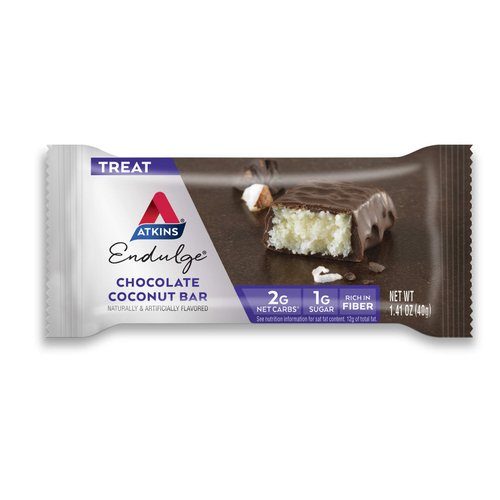 Atkins Endulge Chocolate Coconut Bar, Dessert Favorite, High in Fiber, 1g Sugar, 5 Count