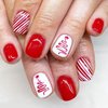 Christmas Fake Nails Short Square Winter Press on Nails Red Full Cover Xmas Tree Candy Cane False Nails with Designs Glossy Glue on Nails Acrylic Nails Artificial Nails for Women Girls 24Pcs