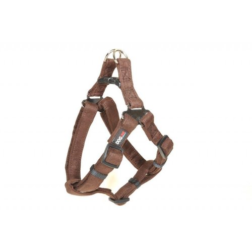 Dogline 15 to 19-Inch Length by 5/8-Inch Width Comfort Microfiber Soft Padded Step-in Puppy Dog Harness with Nylon Reinforcement, Small, Brown