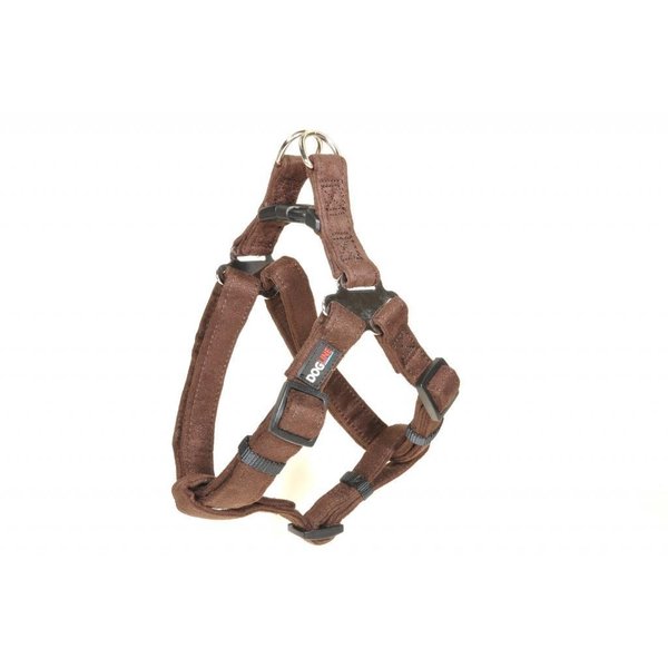 Dogline 15 to 19-Inch Length by 5/8-Inch Width Comfort Microfiber Soft Padded Step-in Puppy Dog Harness with Nylon Reinforcement, Small, Brown