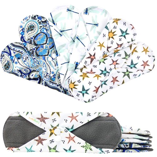 7pcs Set 1 pc Mini Wet Bag +6pcs Absorbent Reusable Sanitary Pads/Washable Bamboo Cloth Menstrual Pads (L,Elegant)