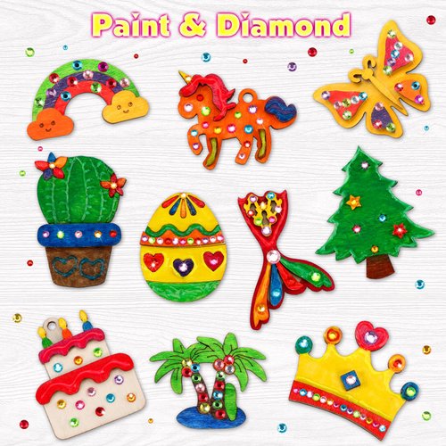 GWAHSA 30pcs DIY Wooden Magnets, Glow in The Dark Wooden Art Craft Supplies Painting Kit for Kids Activities Party Favors for Boys Girls Ages 4-8 8-12 Birthday Gifts Toys Pinata Goodie Bags Stuffers