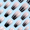 24 Pcs French Tip Press on Nails Short Coffin Black White Gradient Fake Nails with Design Full Cover Glossy Glue on Nails Reusable Artificial Nails for Women Girls Nail Decoration