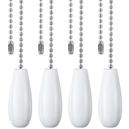 Ceiling Fan Chain Pulls Decorative Extension 12 Inches White Color Wooden Pull Chain Fan Pulls Set Ornaments for Ceiling Light Lamp Fan Chain 4 Pcs (Nickel)