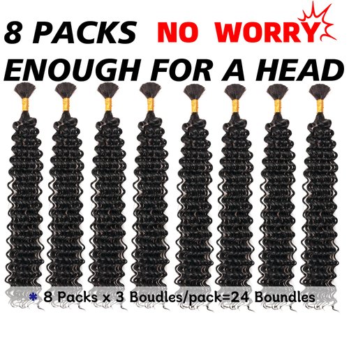 Deep Wave Bulk Braiding Hair Extensions-16 Inches 8 Pakcs Natural Black Synthetic Curly Hair Bundle for Braiding,No Weft Braids for Human（16"-8 Packs,1B）