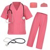 LAUPHIE Kids Scrub Nurse Doctor Dress Up Costumes for Kids Set of 5 Cosplay Pink Green
