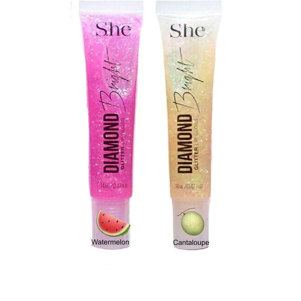 Prestige Biatta 2 PC SET DIAMOND GLITTER LIP GLOSS (Watermelon/Cantaloupe)