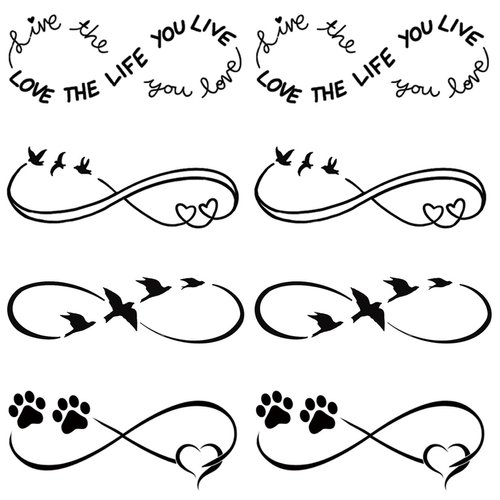 Oottati 2 Sheets Small Tiny Temporary Tattoo Stickers Mobius Love Bird Heart footprint Love the life you live