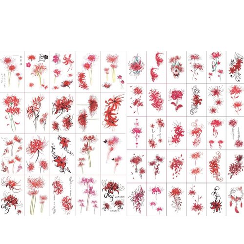50 Sheets 2.3"x3.8" Spider Lily Flowers Temporary Tattoos Stickers Cute and Sexy Waterproof Women Ideal Bachelorette Party Tattoos Stickers for Women and Girls