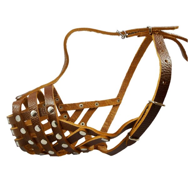 Secure Leather Mesh Dog Basket Dog Muzzle #11 Brown - Pit Bull, Amstaff (Circumference 12", Snout Length 3.5")