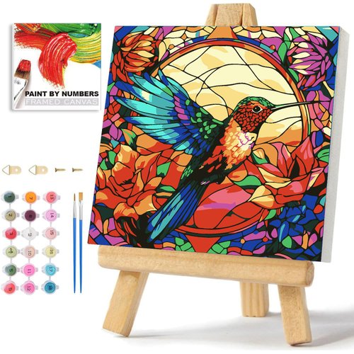 WEMEON Hummingbird Paint by Numbers Kit for Kids with Framed- Easy Paint by Numbers Kit for Kids Age 4-12, Simple Painting Paint by Numbers for Gift Home Wall Decor(10x10Inch)