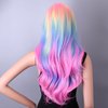 BERON Rainbow Wig Long Wave Wig Colorful Wigs Long Wigs Multi Color Wigs for Women Synthetic Wig for Daily Party Wig Cap Include