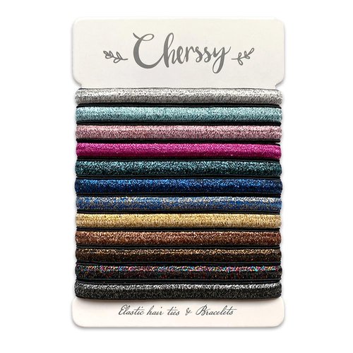 Glitter Decorative Hair Ties Bracelets, 12 Pcs Cute Hair Ties and Colorful Bracelets for Women, Sparkly Hair Elastics Ponytail Holders Rubber Bands