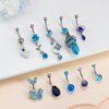 LOLIAS 10Pcs Belly Button Rings Surgical Stainless Steel Belly Rings CZ Heart Dragon Butterfly Dangle Belly Button Rings for Women Navel Belly Barbell Piercing Jewelry Blue