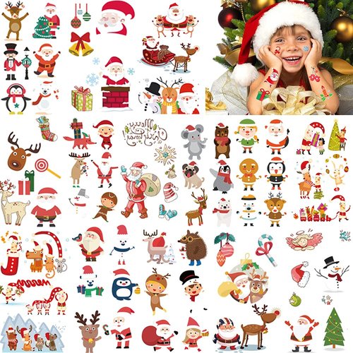 Temporary Tattoo for Kids Adults, 228 PCS Christmas Waterproof Body Stickers, Face Fake Tattoos Kit, Cute Tattoo Decorations, Birthday Party Favor Supplies Decor for Boys Girls Children Xmas Holiday