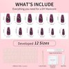SKYCLOUD Cat Eyes Press On Nails, Medium Coffin Fake Nails Tips Full Cover With Natural Soft Gel,24 Pcs Nail Kit Cover Artificial Glossy Stick On Reusable False Nails for Women (Dark Purple) SK0721