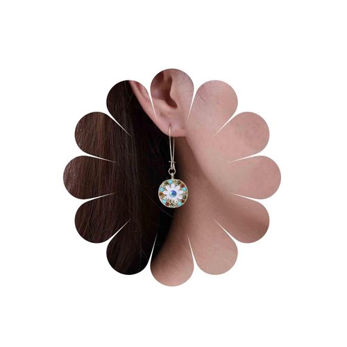 Sttiafay Vintage Round Colorful Crystal Earrings Geometric Round Drop Earrings Round Disc Flower Earrings Colorful Rhinestone Circle Earrings Jewelry for Women