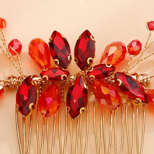 Rumtock Red Crystal Hair Comb for Wedding Brides Women Girls Side Headpiece Handmade Vintage Hair Accessories for Styling (Red)