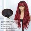 Amarlis Wine Red Wavy Wig for Women, 24 Inch Ombre Burgundy Curly Wigs with Bangs Natural Looking Heat Resistant Synthetic Fiber Wig