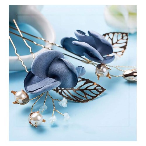 Chargances Bride Floral Blue Hair Pin Wedding Hair Pins Rhinestone Hair Pin Crystal Hair Pin Wedd...