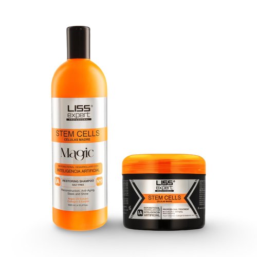 Liss Expert Professional Stem Cells Hair Care Set, Restoring Shampoo and Stem Cells Treatment with Argan Oil and Collagen, Anti-Aging and Reconstruction, 8.45 oz Shoulder Length application