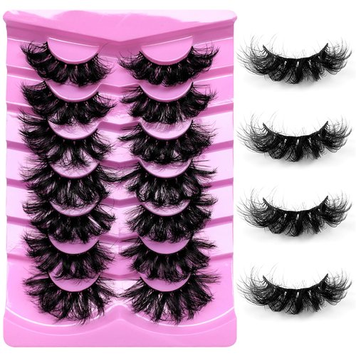 LoveOurHome 7 Pairs Fake Eyelashes Fluffy False Eyelashes Faux Mink Wispy Lashes Natural Look Lash Extension Eye Lashes 18mm 6D Volume Strips False Lashes with Tweezers for Women Teen Girls