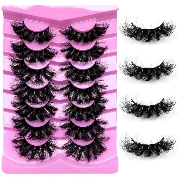 LoveOurHome 7 Pairs Fake Eyelashes Fluffy False Eyelashes Faux Mink Wispy Lashes Natural Look Lash Extension Eye Lashes 18mm 6D Volume Strips False Lashes with Tweezers for Women Teen Girls