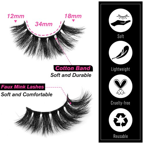 SYlashes False Eyelashes 18mm Faux Mink Lashes Fluffy Cat Eye Lashes Soft Thick Luxury Volume Fake Lashes 10 Pairs Pack