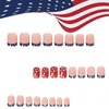 Blue French Tips Press on Nails Short Square Independence Day Fake Nails American Flag False Nails 4th of July Star Sequin Glitter Acrylic Nails Patriotic Full Cover Stick on Nails for Women 24Pcs