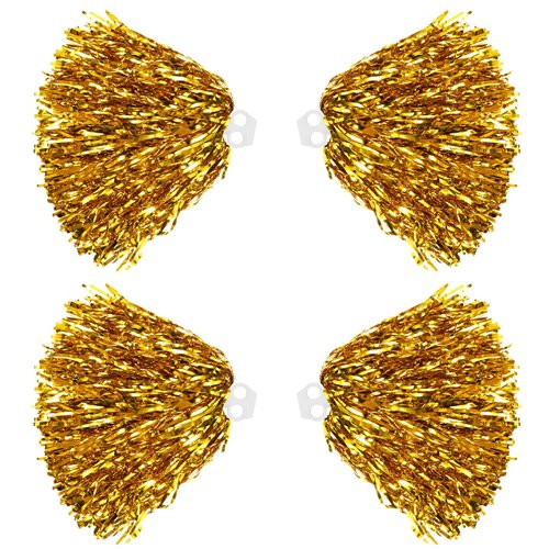 Cheerleading Pom Poms 4 Pack Cheerleader Squad Spirited Fun Pompoms Pom Poms Cheer Poms Hand Flowers Metallic Foil Pompoms for Kids Adults Sports Team Spirit Cheering Party Dance (Gold)