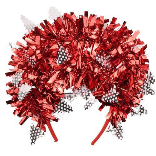 Needzo Red Christmas Tinsel Headband, Festive Xmas Hair Accessory, Ugly Sweater Party Supplies, O...